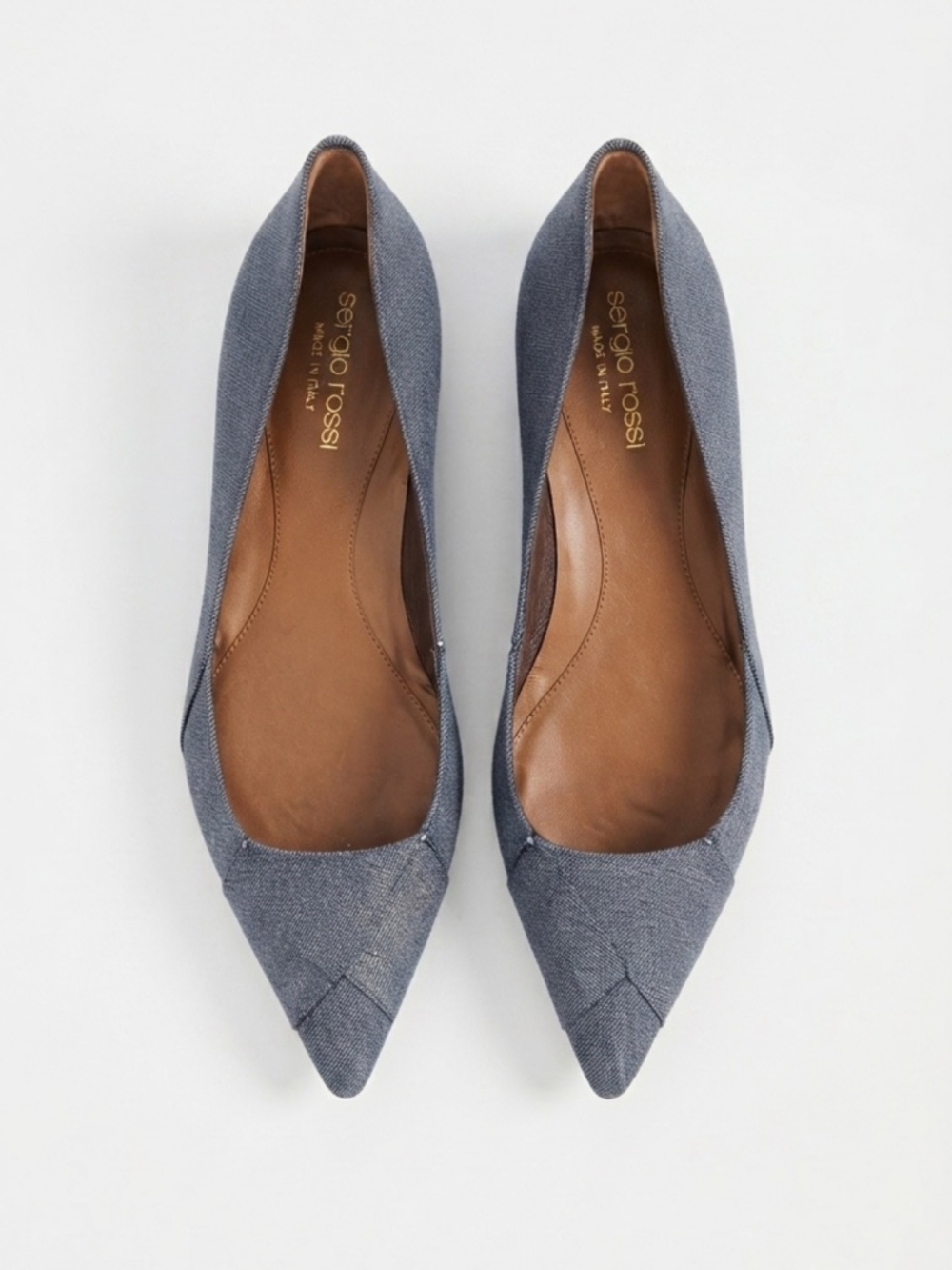Sergio Rossi Taupe Denim Pointed Toe Flats